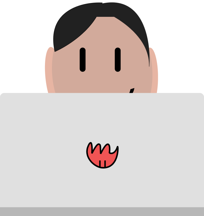 Cartoon Mihir with a laptop.